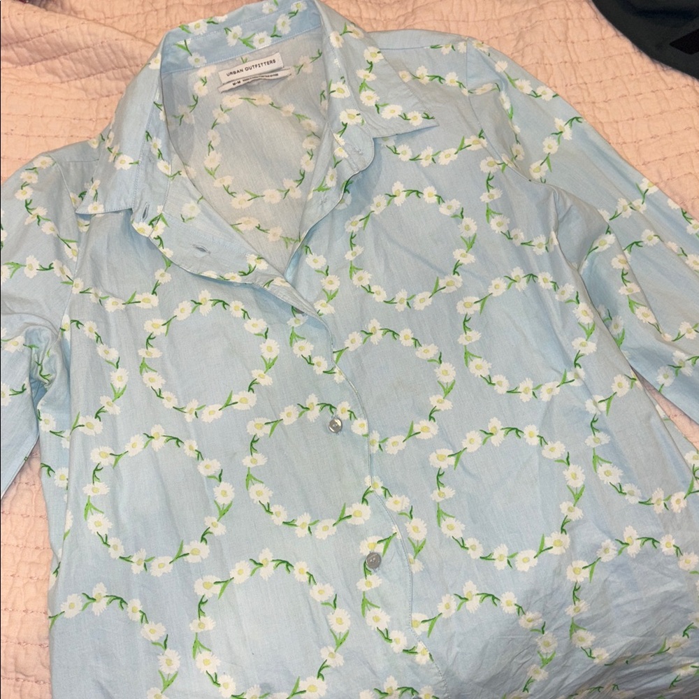 Urban Outfitters Light Blue Floral Print Shirt